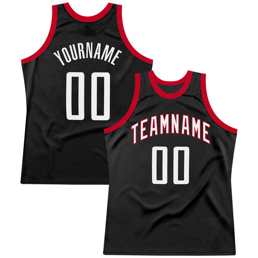 Custom Black White-Red Authentic Throwback Basketball Jersey - Main View