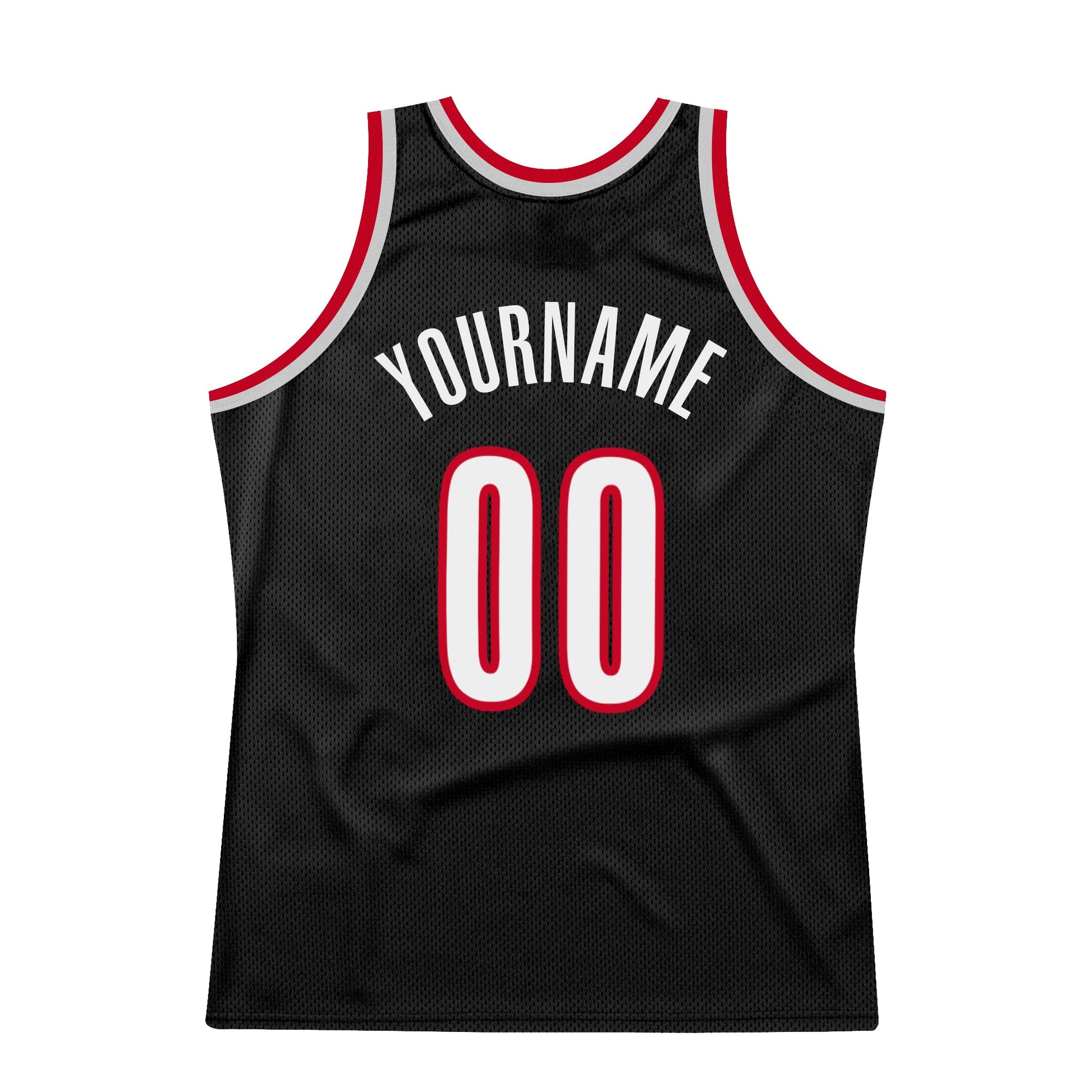 Custom Black White-Red Authentic Throwback Basketball Jersey view 6