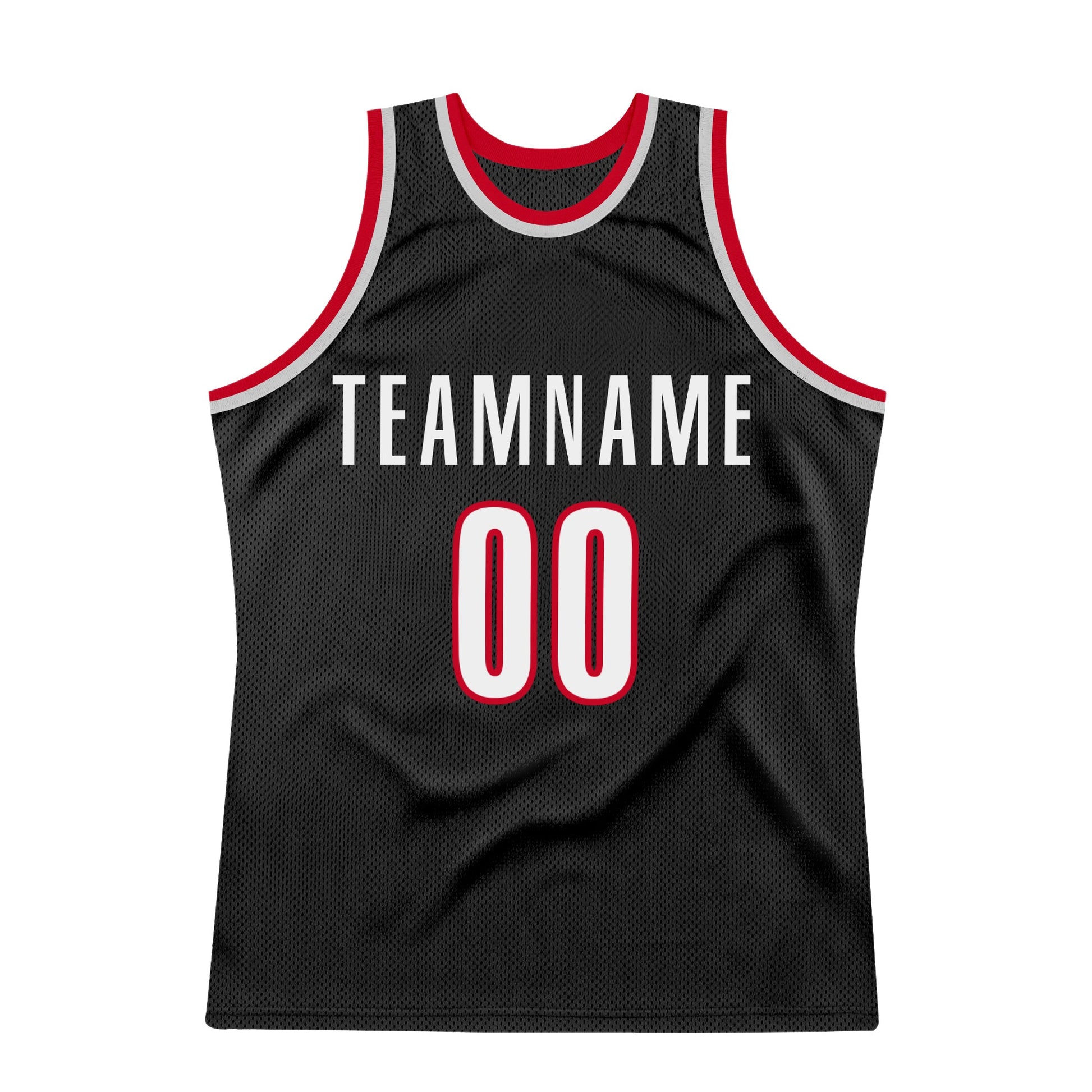 Custom Black White-Red Authentic Throwback Basketball Jersey view 7