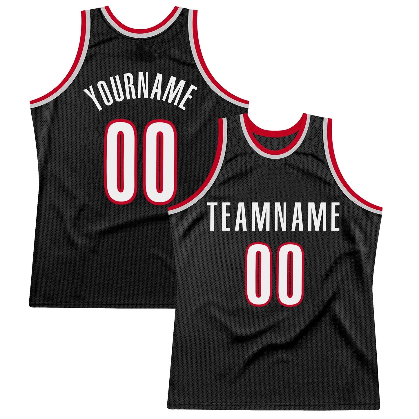Custom Black White-Red Authentic Throwback Basketball Jersey - Main View