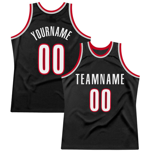 Custom Black White-Red Authentic Throwback Basketball Jersey - Main View