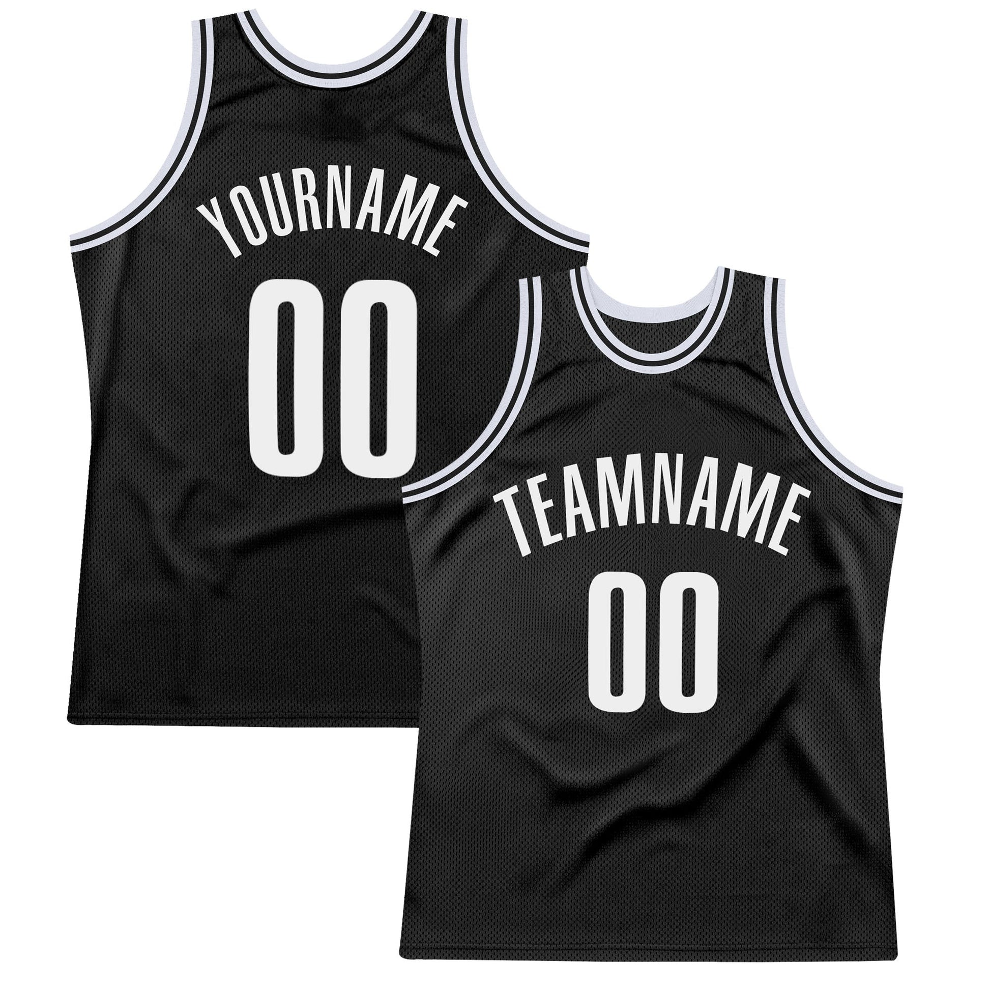 Custom Black White Authentic Throwback Basketball Jersey - Main View