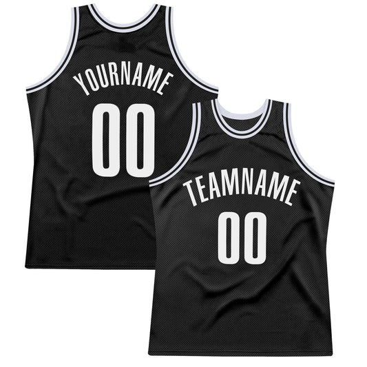 Custom Black White Authentic Throwback Basketball Jersey - Main View
