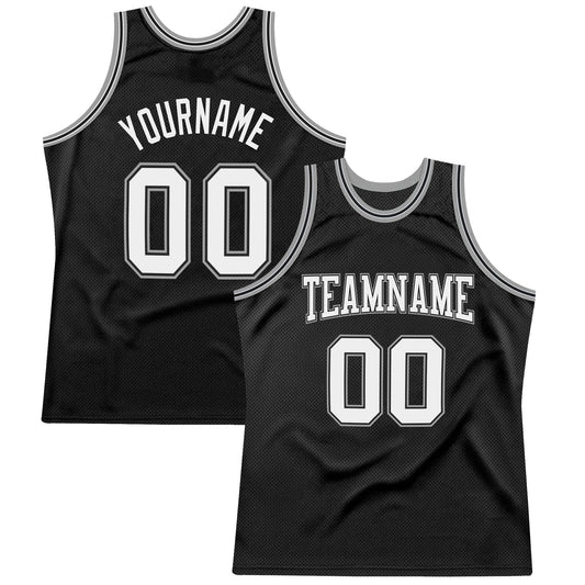 Custom Black White-Silver Authentic Throwback Basketball Jersey - Main View