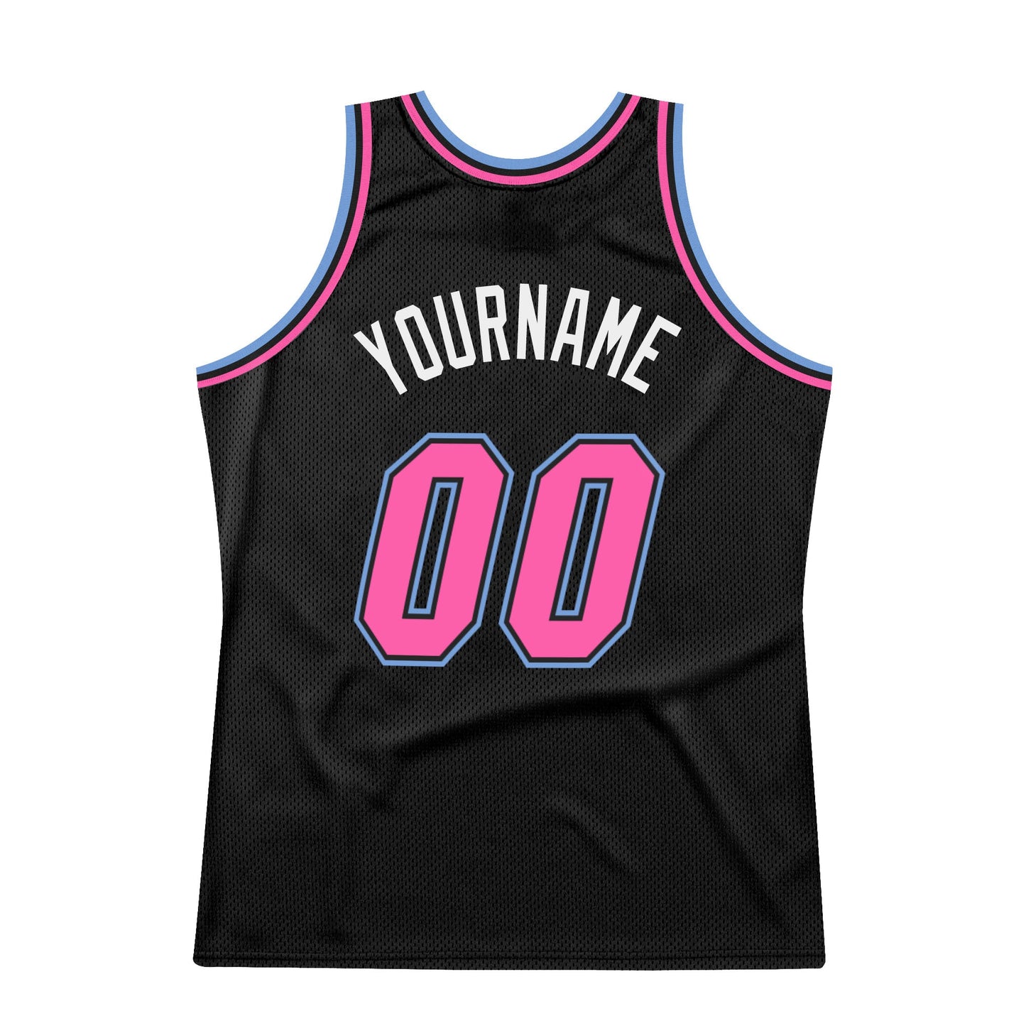 Custom Black Pink-Light Blue Authentic Throwback Basketball Jersey view 6