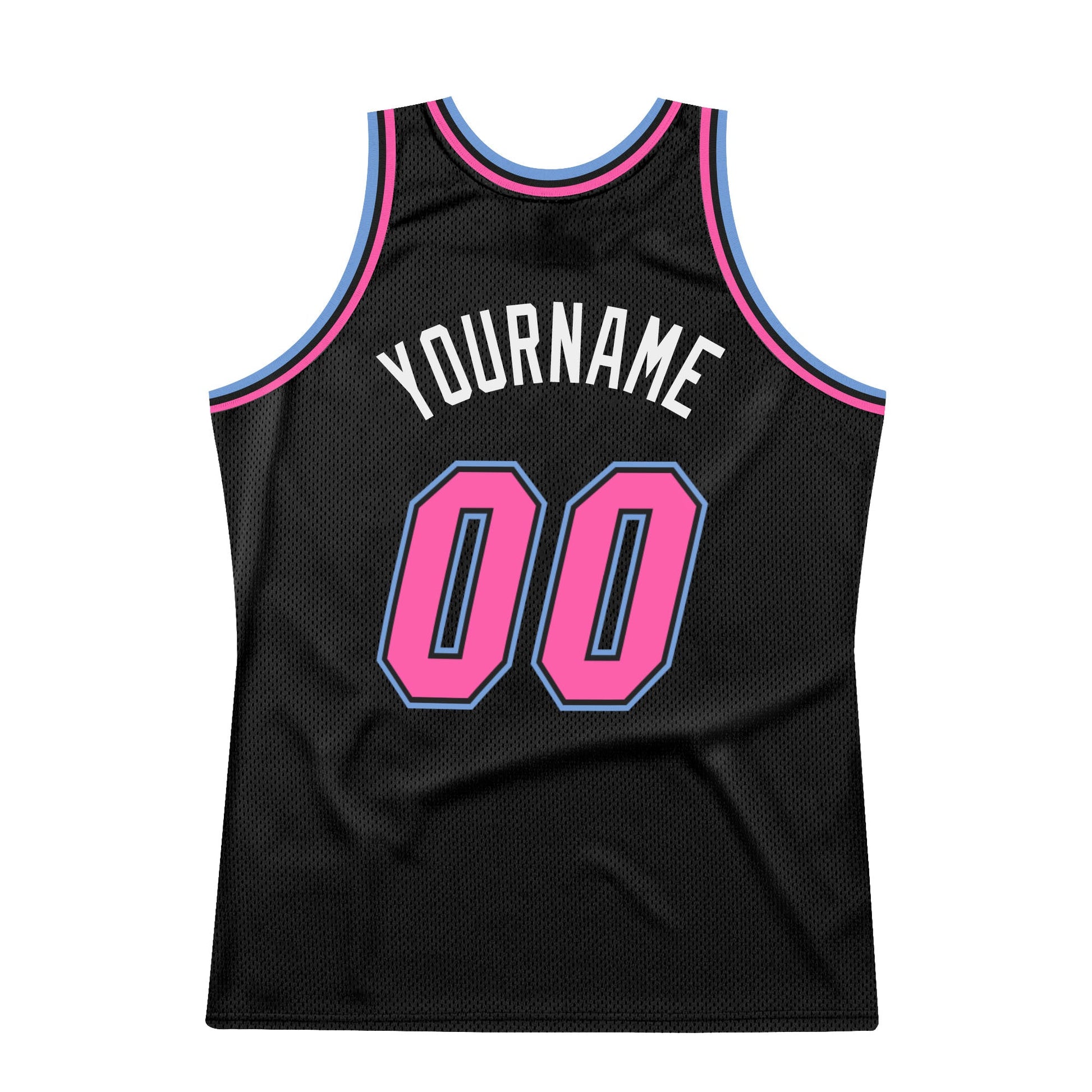 Custom Black Pink-Light Blue Authentic Throwback Basketball Jersey view 6