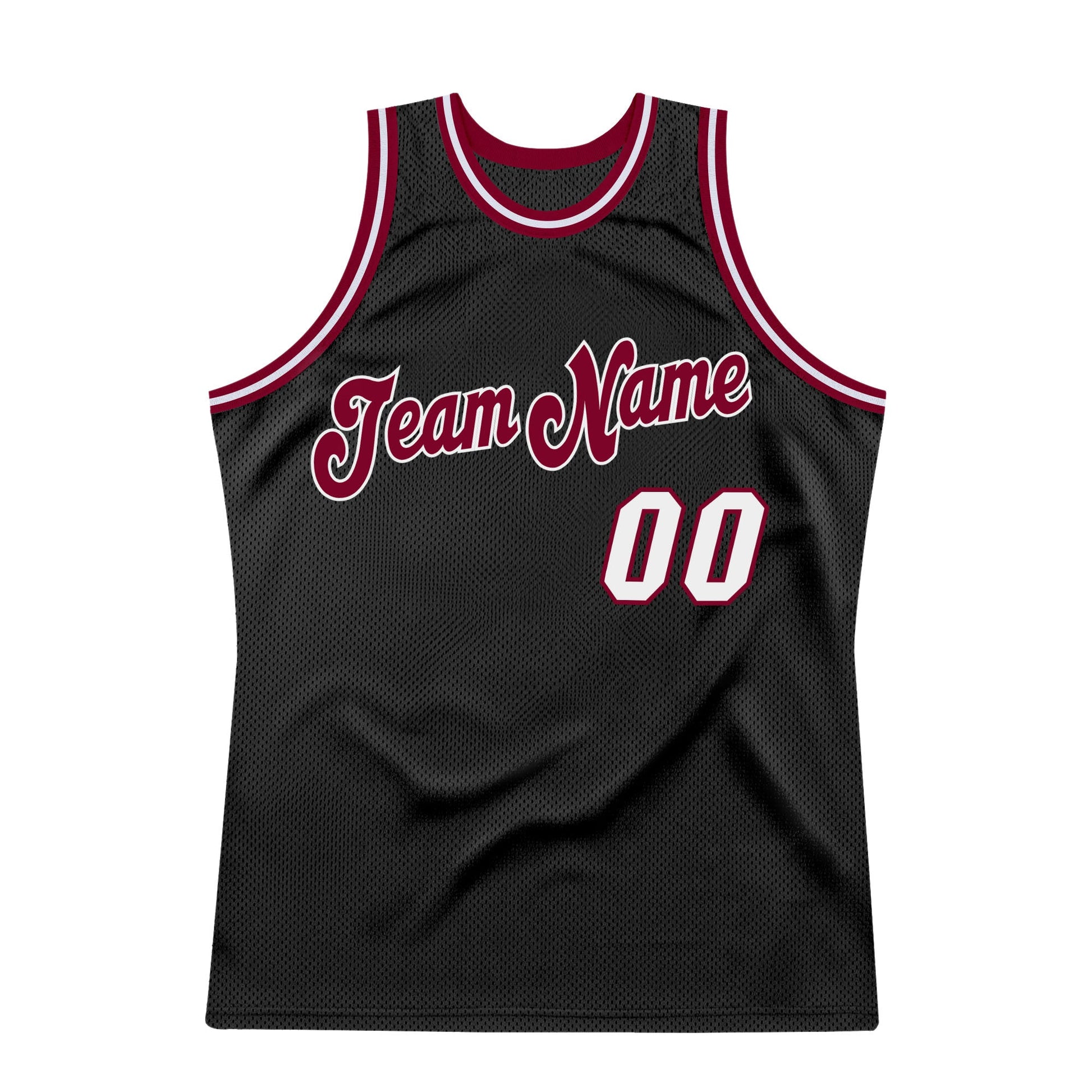 Custom Black White-Maroon Authentic Throwback Basketball Jersey view 7
