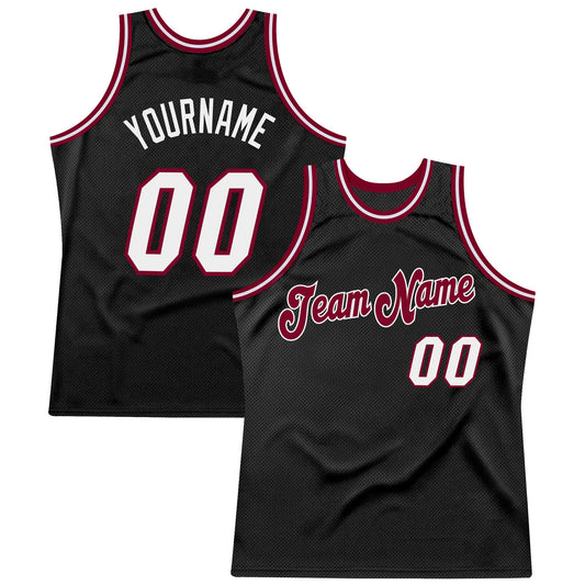 Custom Black White-Maroon Authentic Throwback Basketball Jersey - Main View