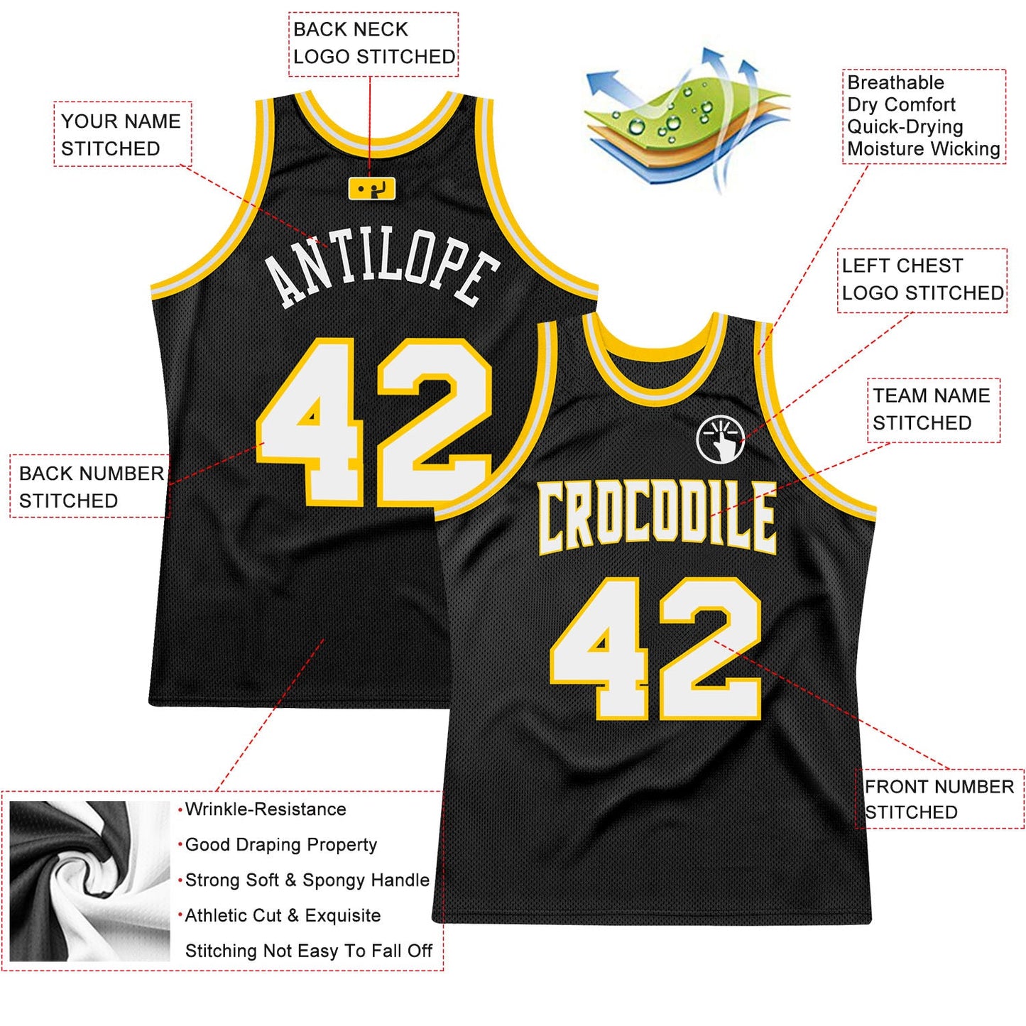 Custom Black White-Gold Authentic Throwback Basketball Jersey view 2