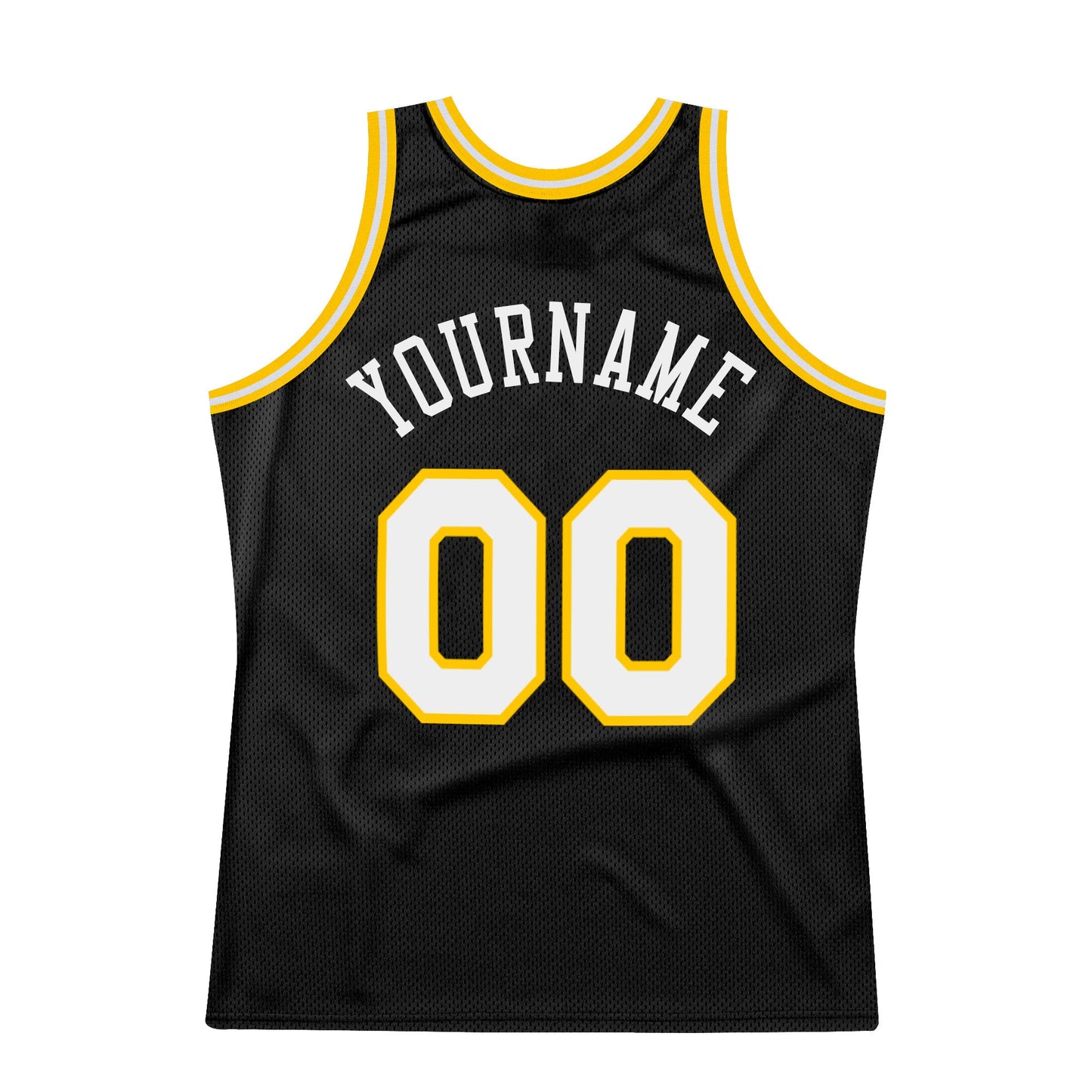 Custom Black White-Gold Authentic Throwback Basketball Jersey view 6