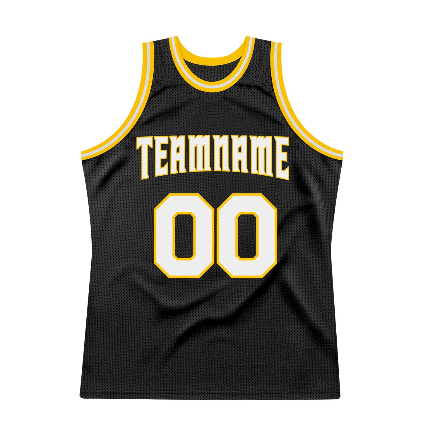 Custom Black White-Gold Authentic Throwback Basketball Jersey view 7