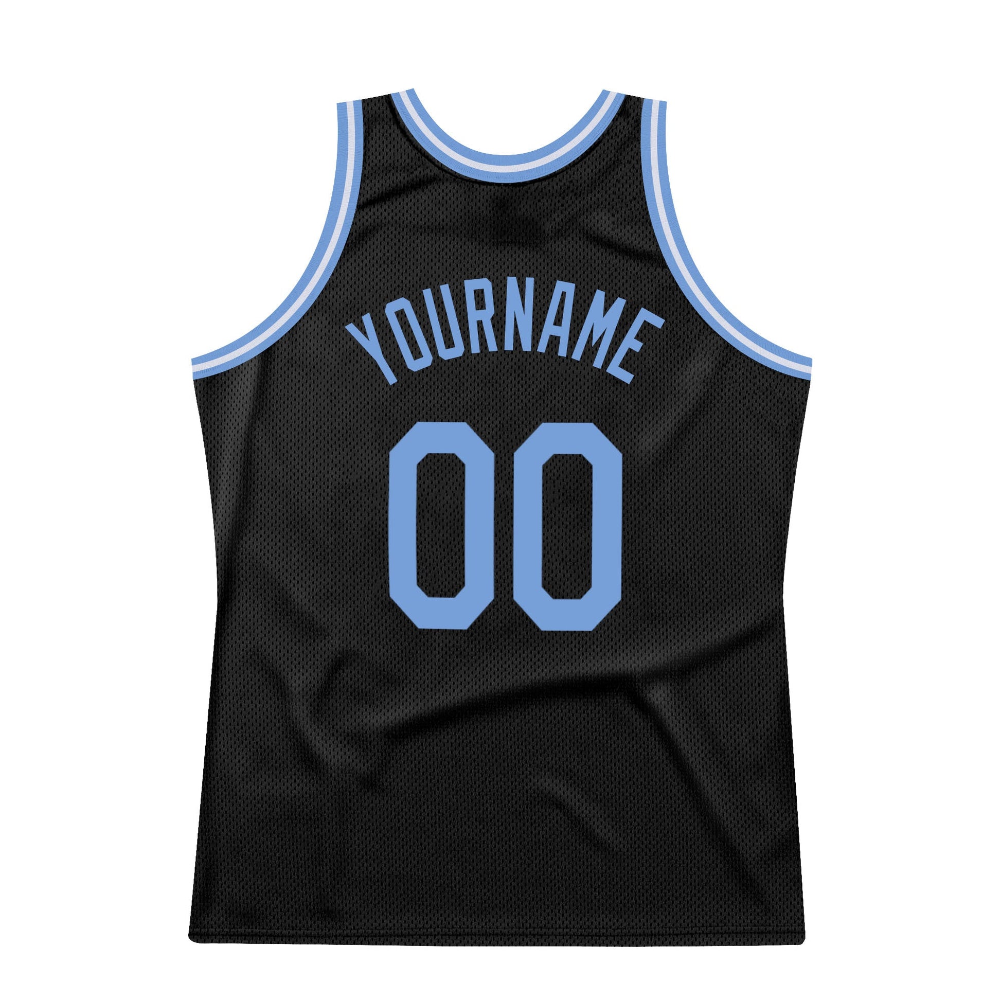 Custom Black Light Blue-Red Authentic Throwback Basketball Jersey view 6
