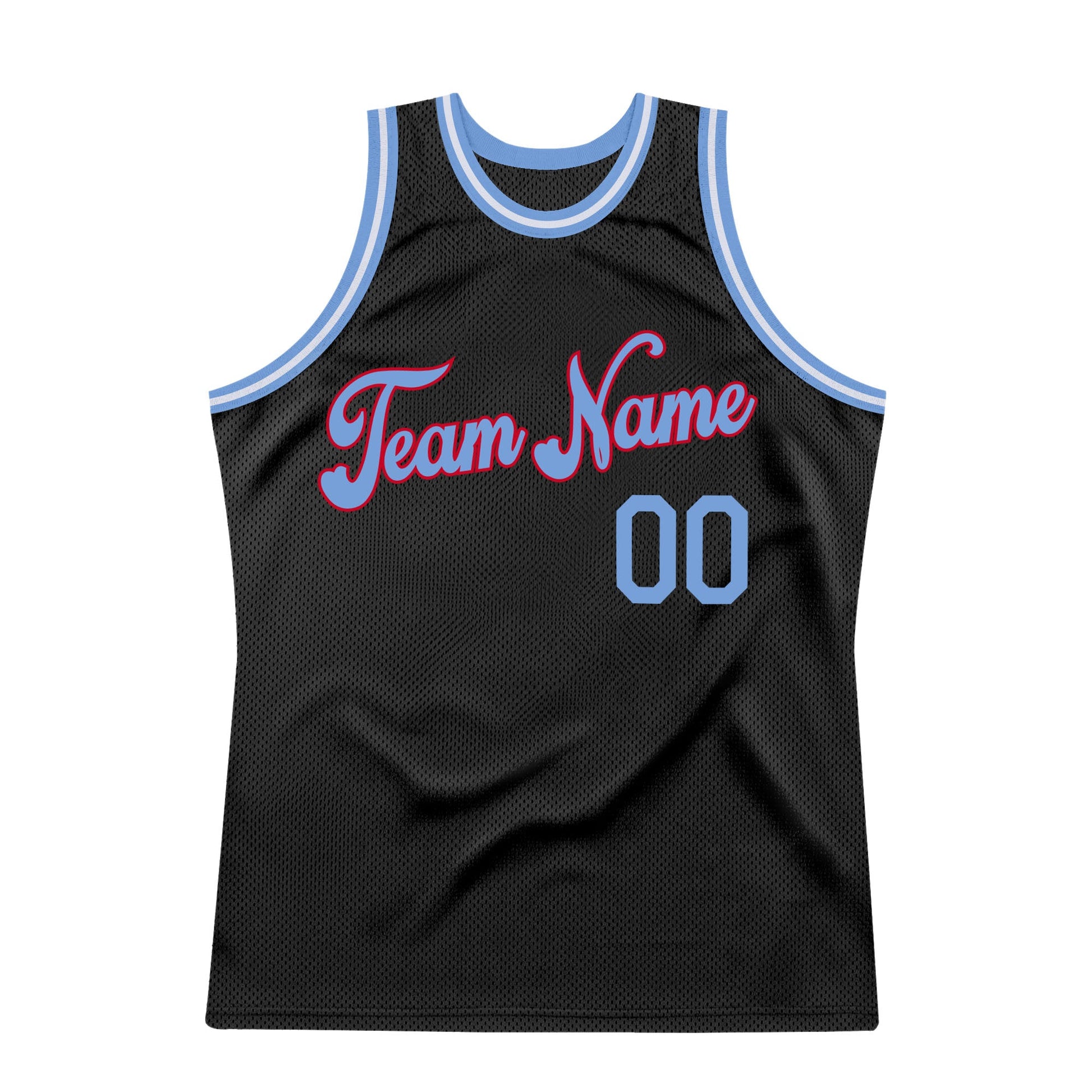Custom Black Light Blue-Red Authentic Throwback Basketball Jersey view 7