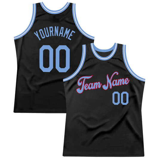 Custom Black Light Blue-Red Authentic Throwback Basketball Jersey - Main View