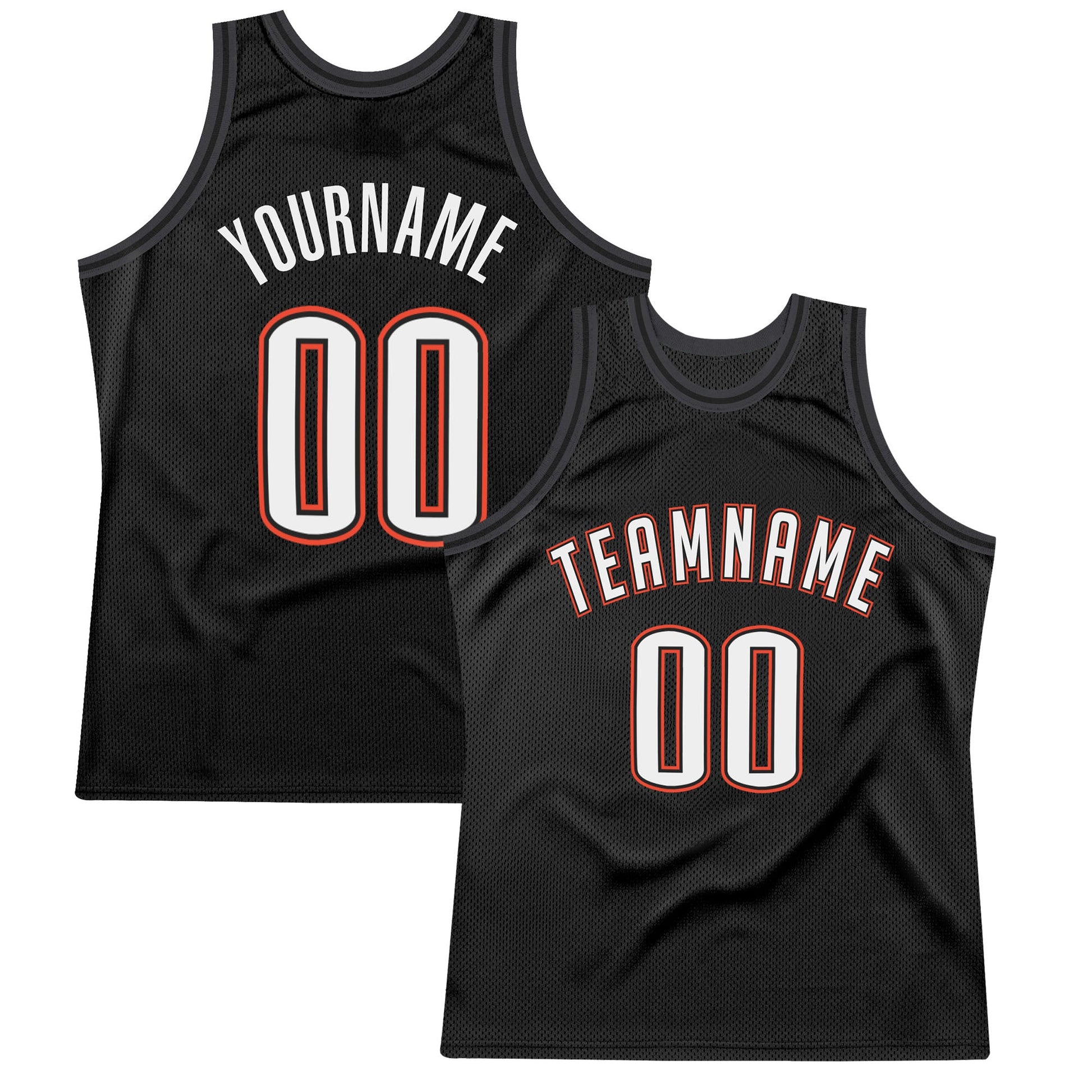 Custom Black White-Orange Authentic Throwback Basketball Jersey - Main View