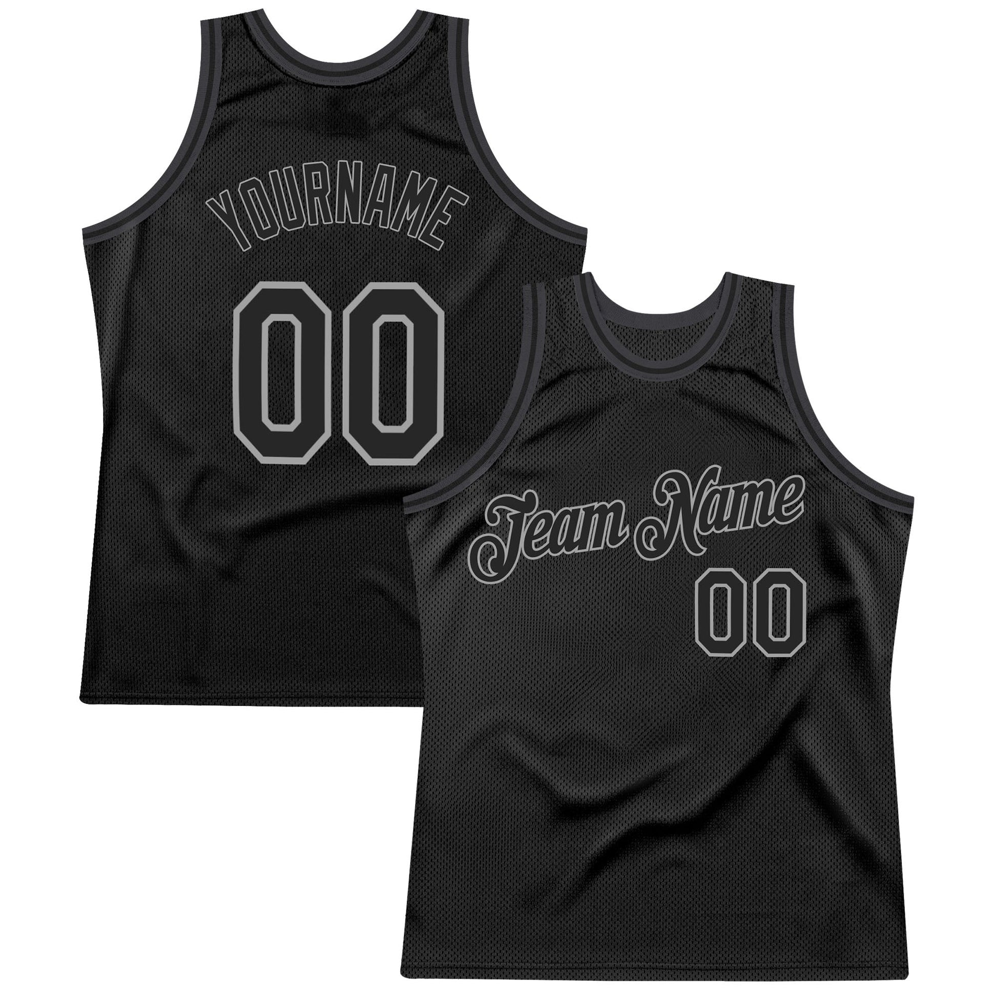 Custom Black Black-Gray Authentic Throwback Basketball Jersey - Main View