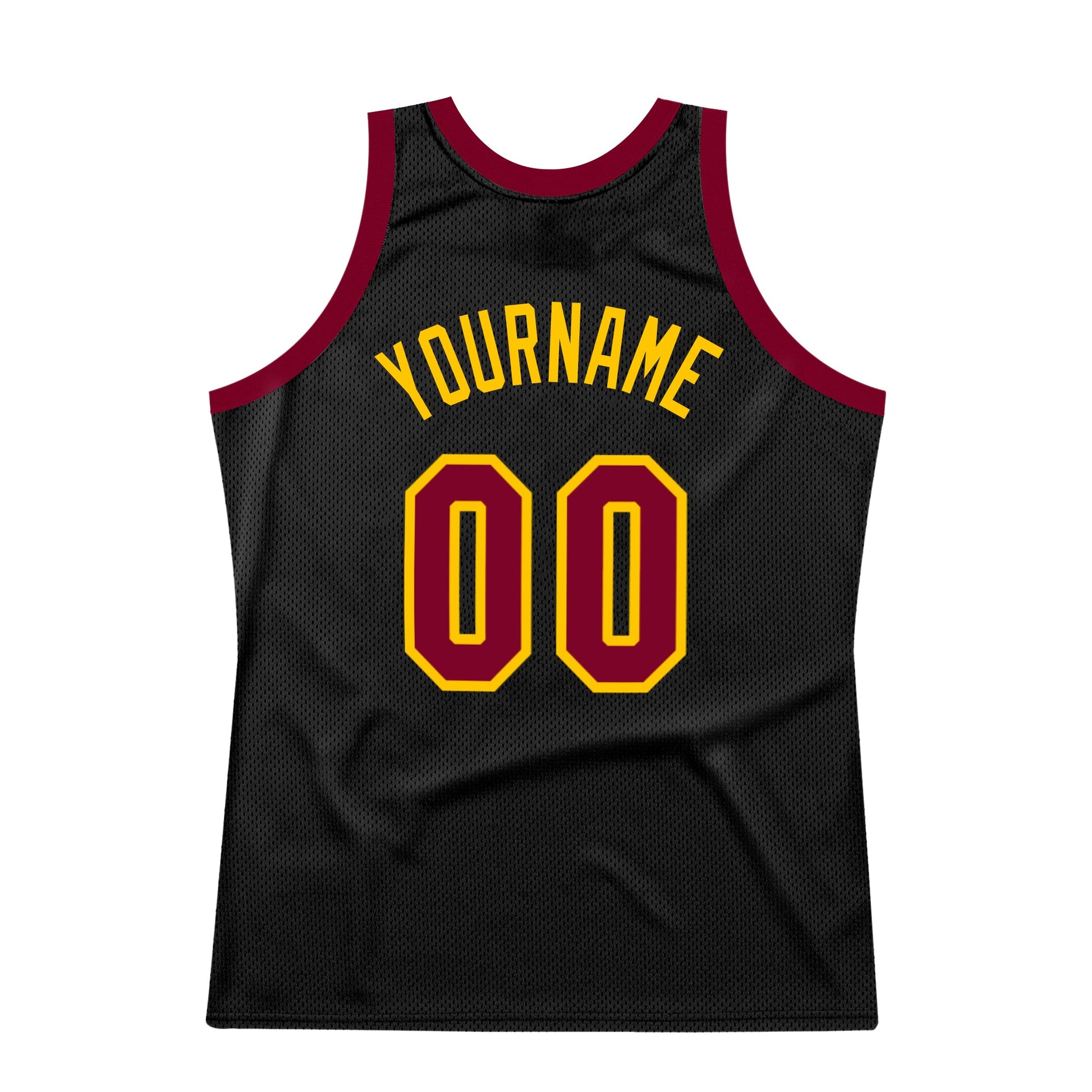 Custom Black Maroon-Gold Authentic Throwback Basketball Jersey view 6
