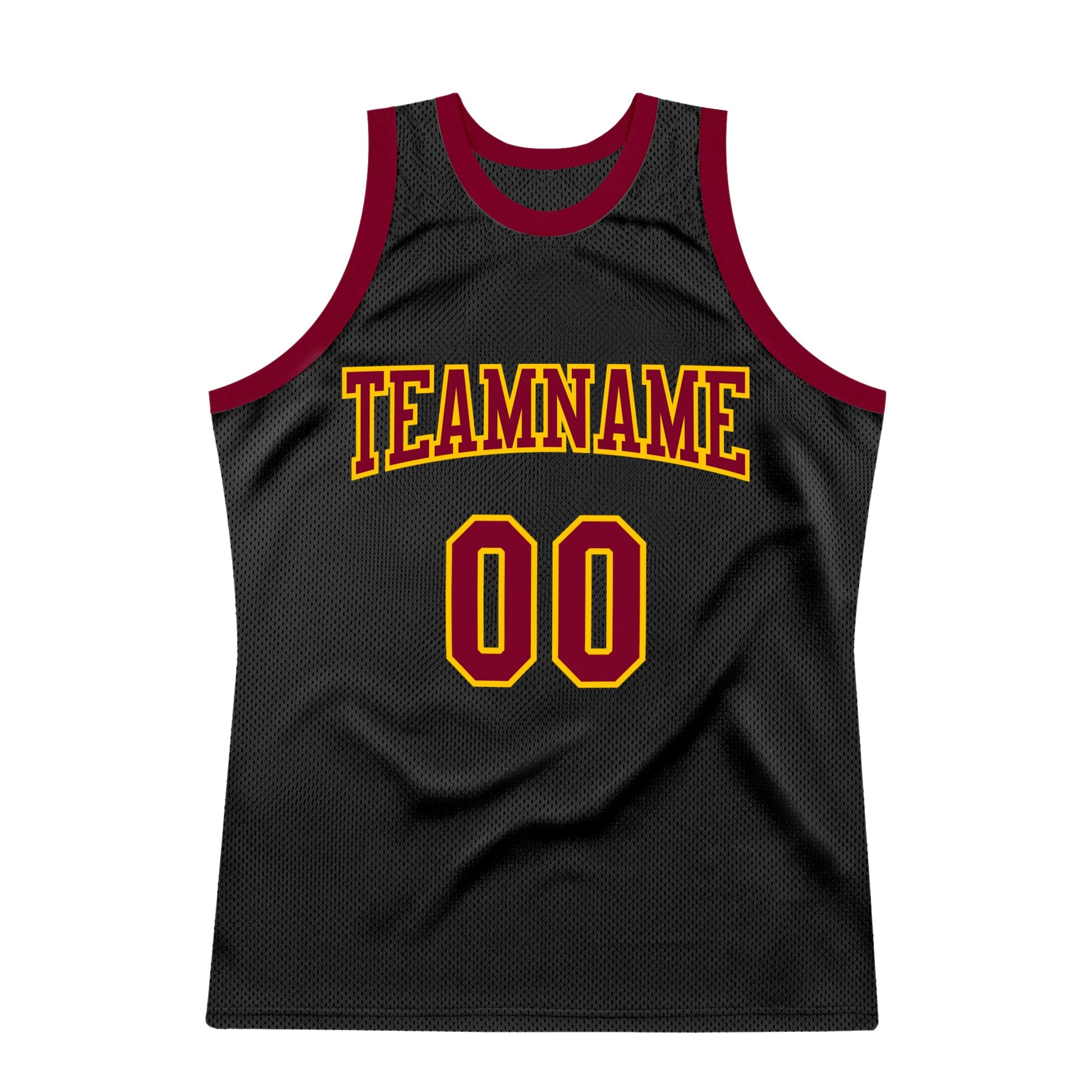 Custom Black Maroon-Gold Authentic Throwback Basketball Jersey view 7