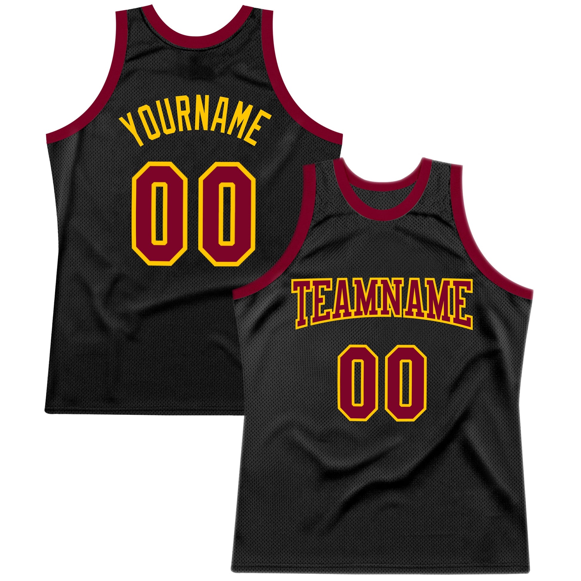 Custom Black Maroon-Gold Authentic Throwback Basketball Jersey - Main View