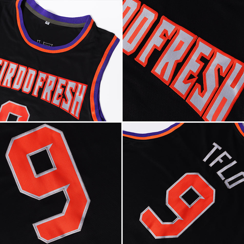Custom Black White-Maroon Authentic Throwback Basketball Jersey view 5
