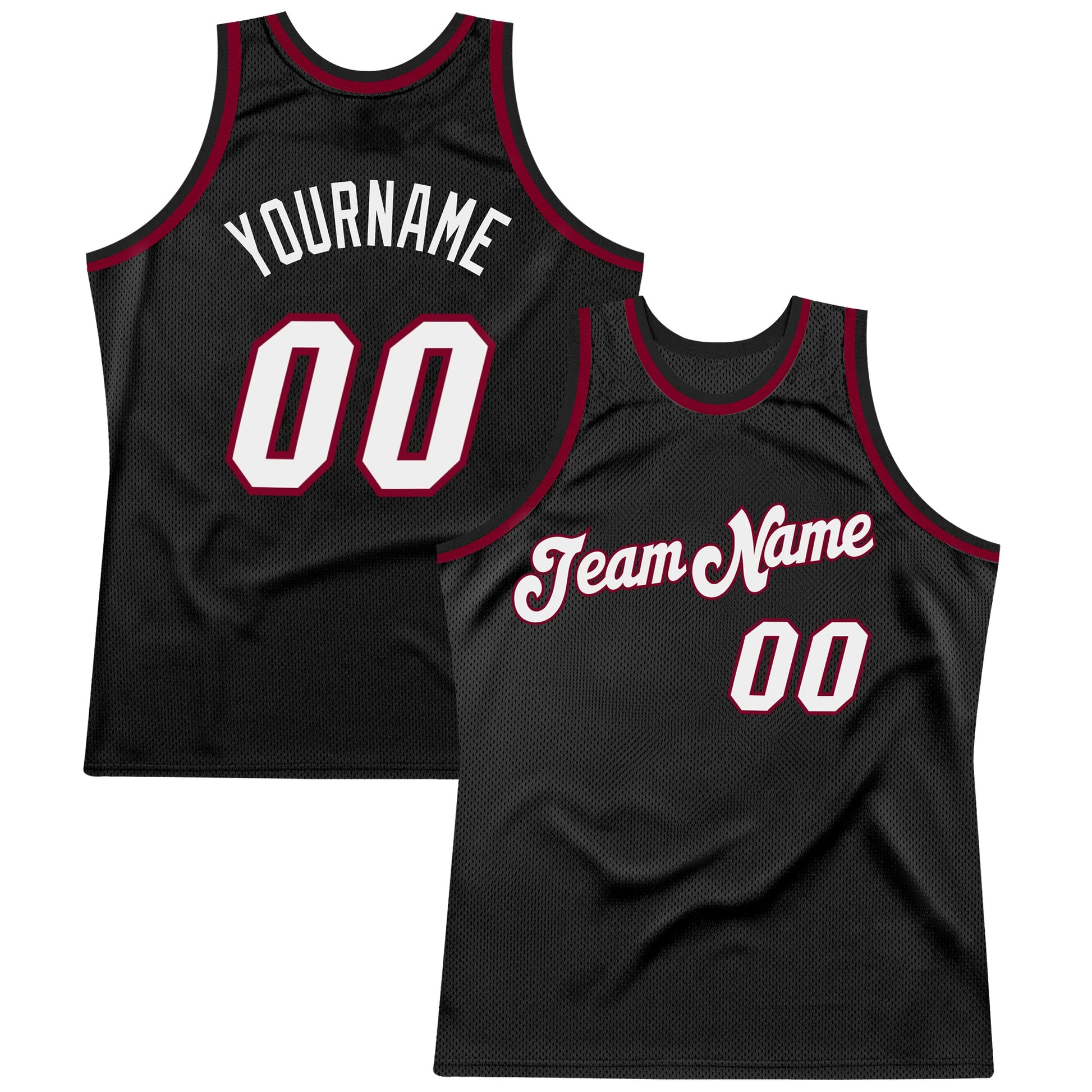 Custom Black White-Maroon Authentic Throwback Basketball Jersey - Main View