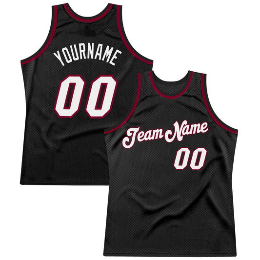 Custom Black White-Maroon Authentic Throwback Basketball Jersey - Main View