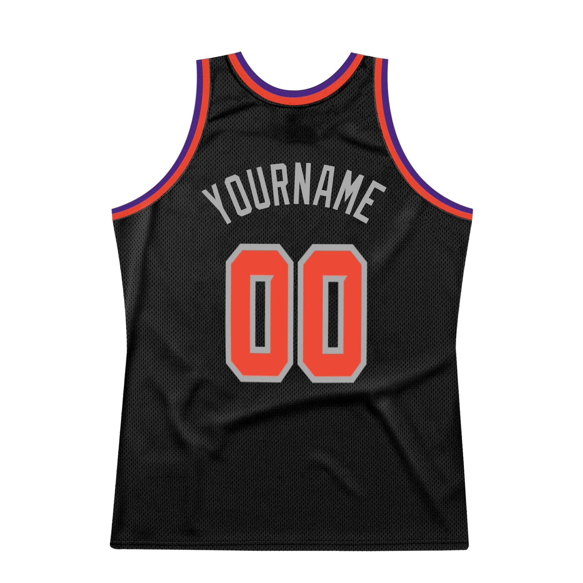 Custom Black Orange-Gray Authentic Throwback Basketball Jersey view 6