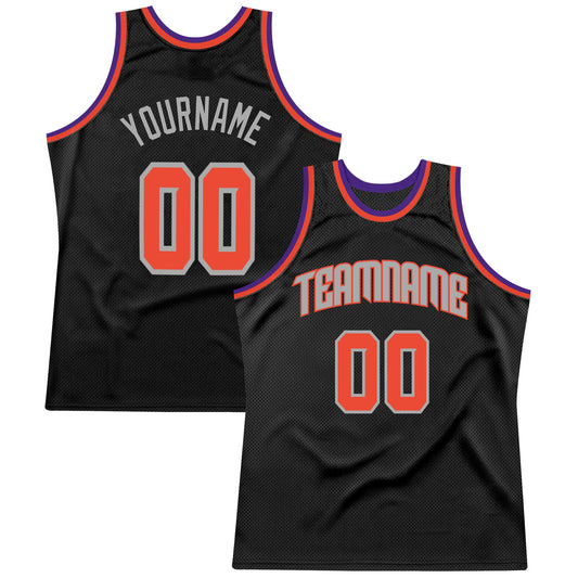 Custom Black Orange-Gray Authentic Throwback Basketball Jersey - Main View