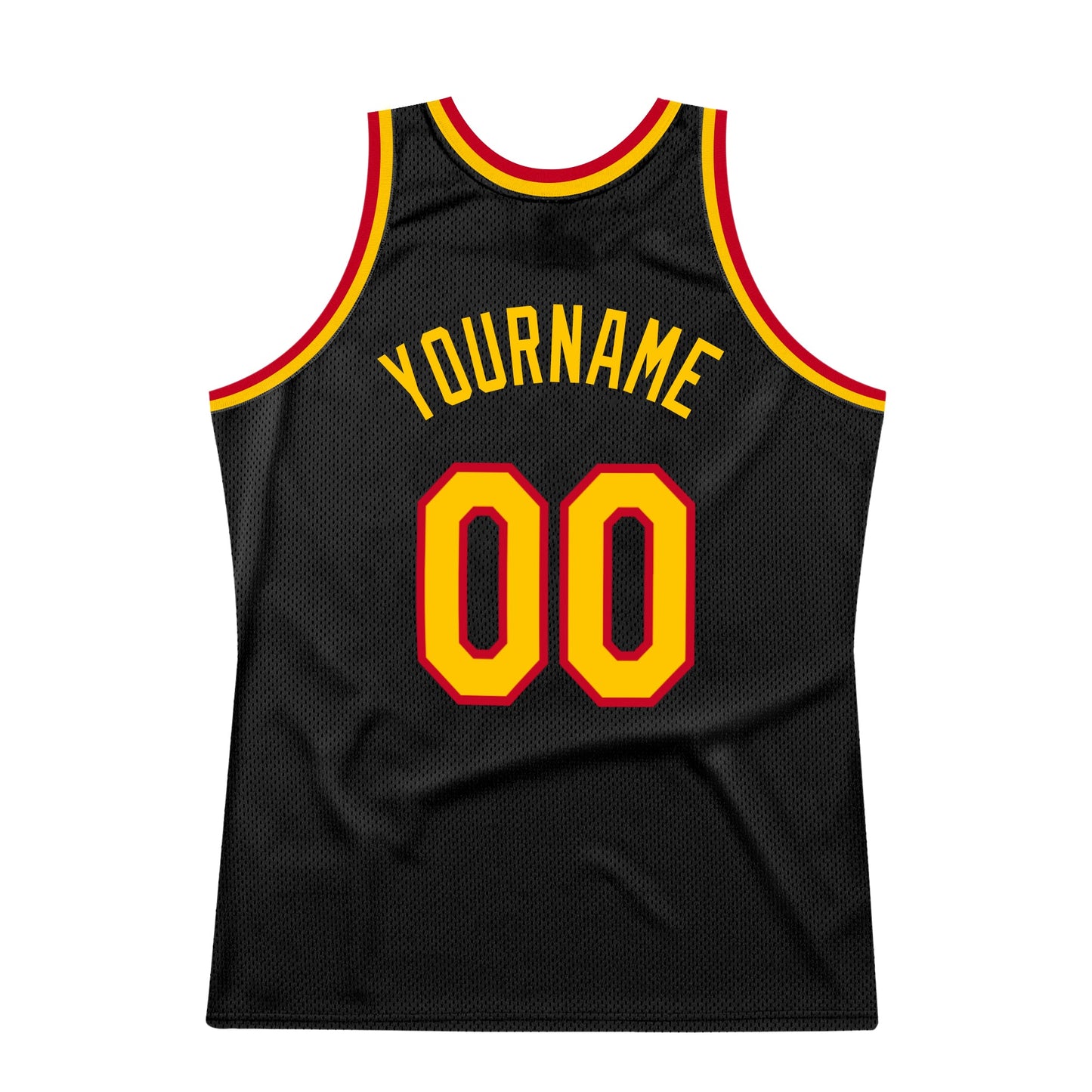 Custom Black Gold-Red Authentic Throwback Basketball Jersey view 6