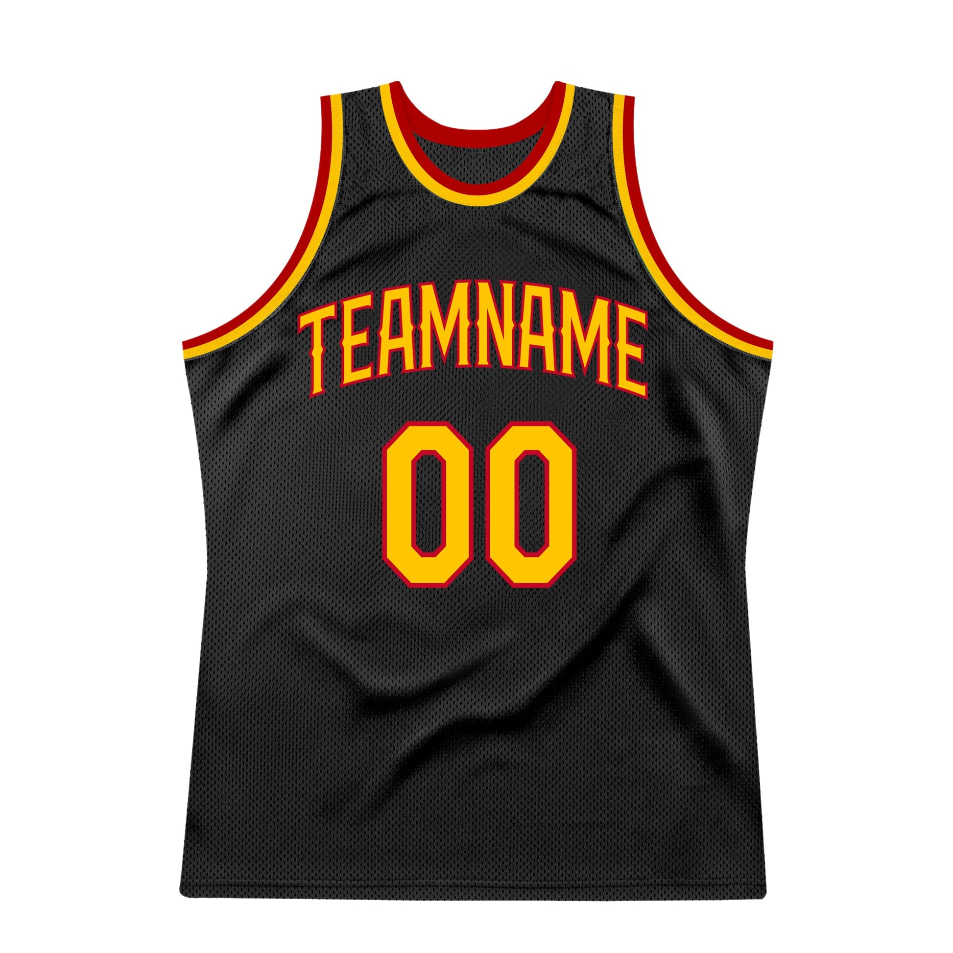 Custom Black Gold-Red Authentic Throwback Basketball Jersey view 7