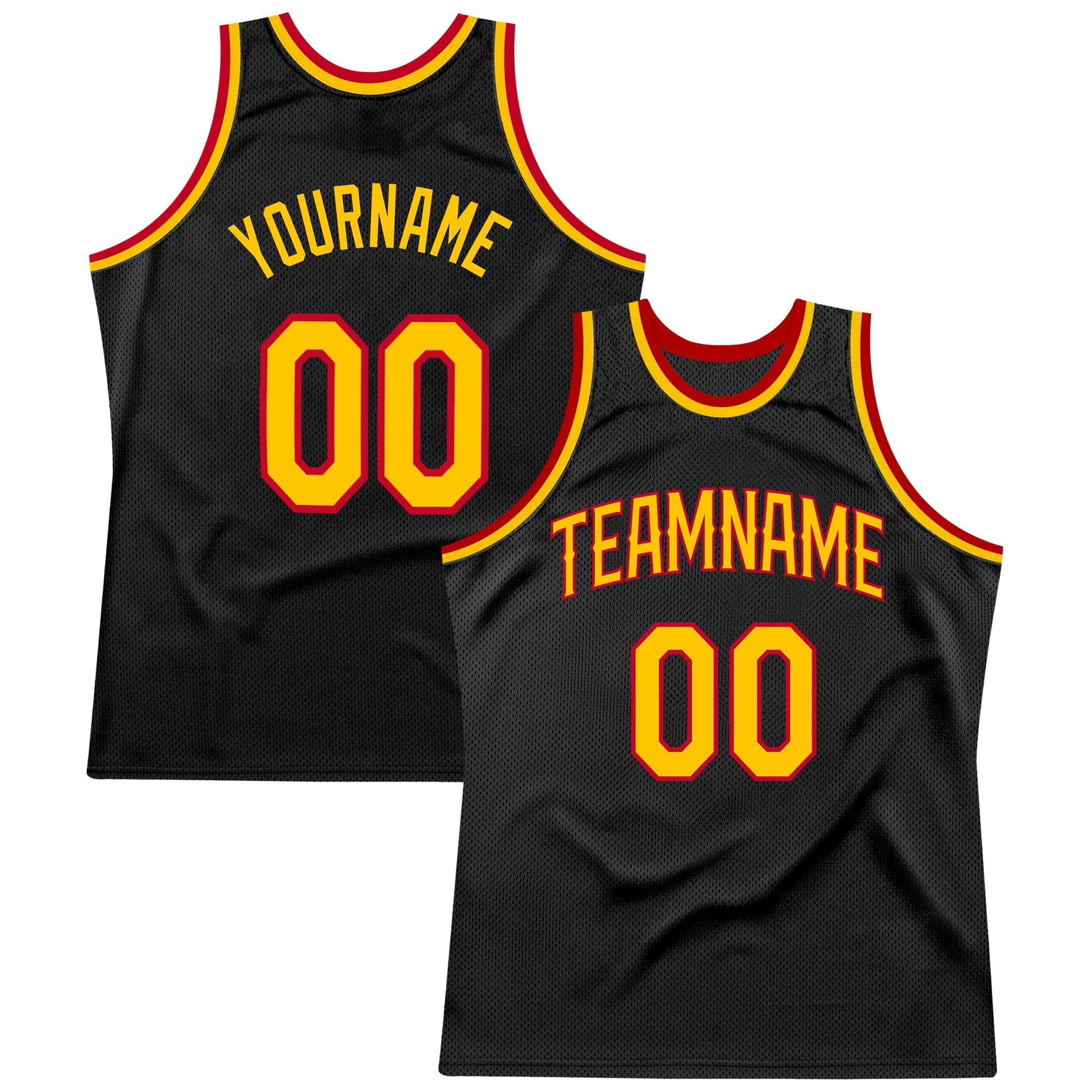Custom Black Gold-Red Authentic Throwback Basketball Jersey - Main View