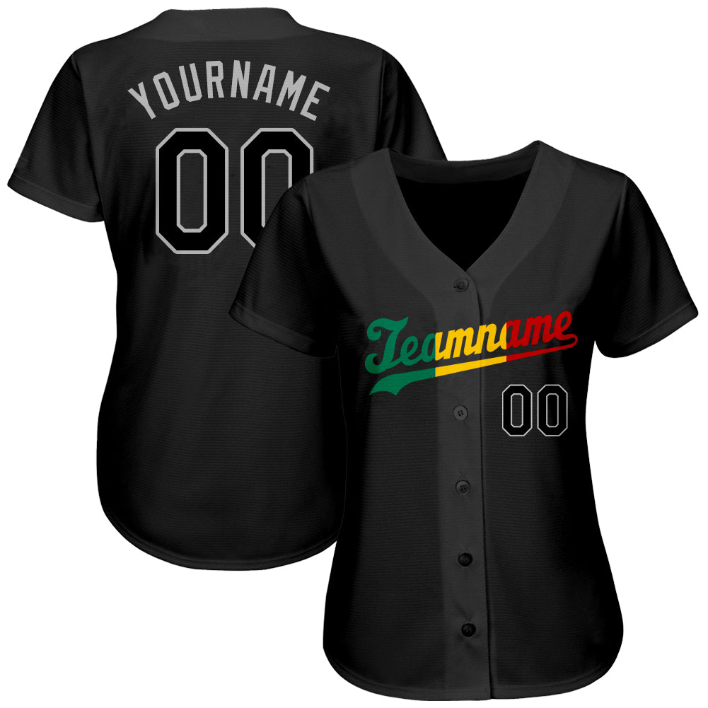 Custom Black Black-Red Authentic Split Fashion Baseball Jersey view 2