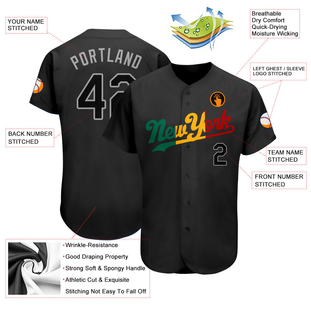Custom Black Black-Red Authentic Split Fashion Baseball Jersey view 3