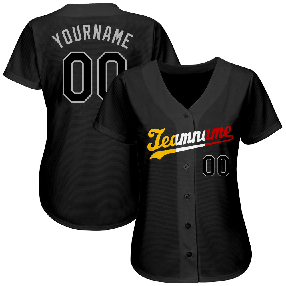 Custom Black Black-Gold Authentic Split Fashion Baseball Jersey view 2