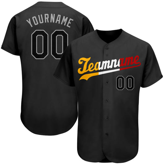 Custom Black Black-Gold Authentic Split Fashion Baseball Jersey - Main View