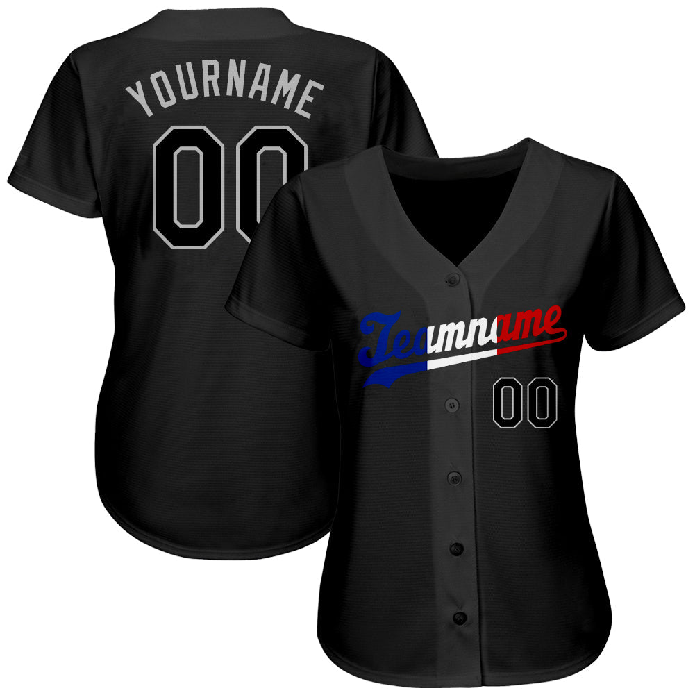 Custom Black Black-Royal Authentic Split Fashion Baseball Jersey view 2