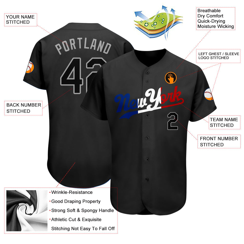 Custom Black Black-Royal Authentic Split Fashion Baseball Jersey view 3