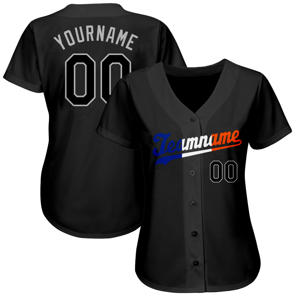 Custom Black Black-Orange Authentic Split Fashion Baseball Jersey view 2
