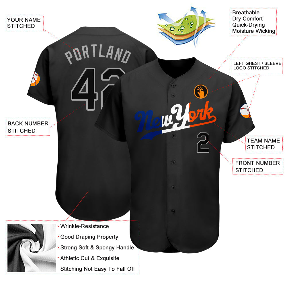 Custom Black Black-Orange Authentic Split Fashion Baseball Jersey view 3