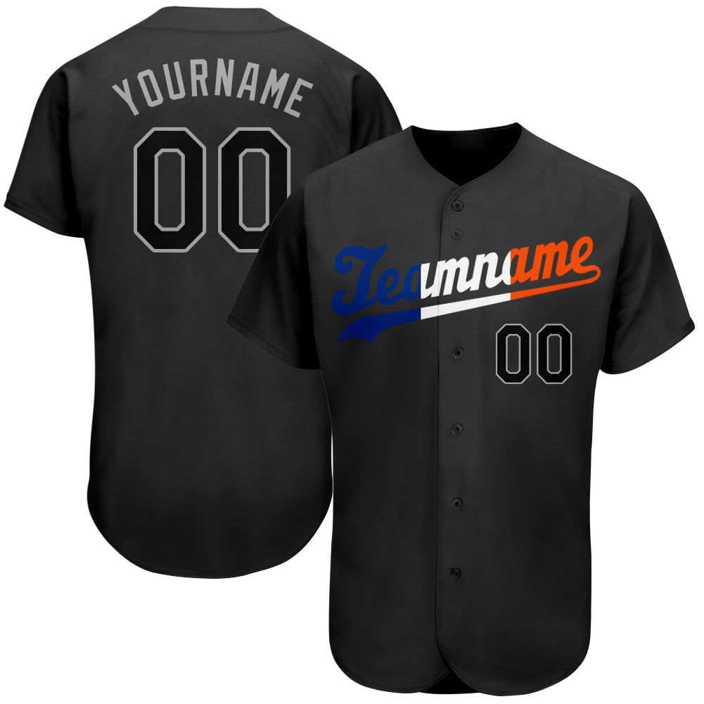 Custom Black Black-Orange Authentic Split Fashion Baseball Jersey - Main View