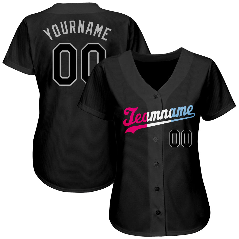 Custom Black Black-Pink Authentic Split Fashion Baseball Jersey view 2