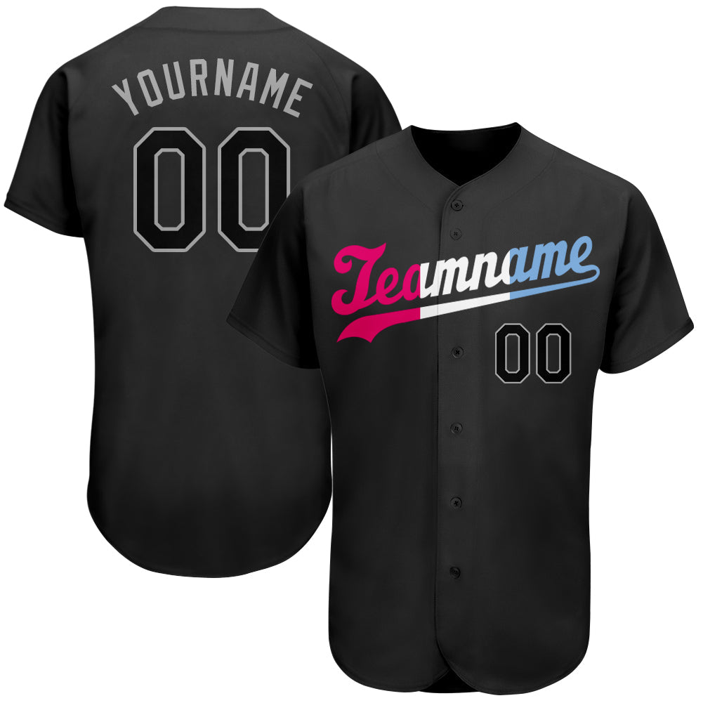 Custom Black Black-Pink Authentic Split Fashion Baseball Jersey - Main View