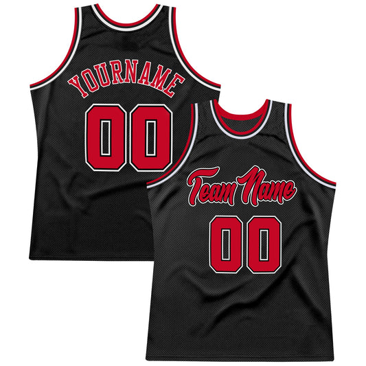 Custom Black Red-White Authentic Throwback Basketball Jersey - Main View