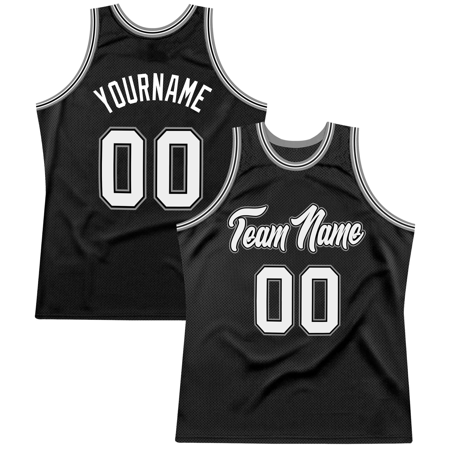 Custom Black White-Gray Authentic Throwback Basketball Jersey - Main View