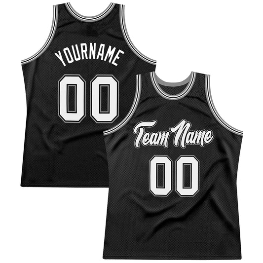 Custom Black White-Gray Authentic Throwback Basketball Jersey - Main View