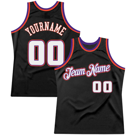 Custom Black White-Purple Authentic Throwback Basketball Jersey - Main View