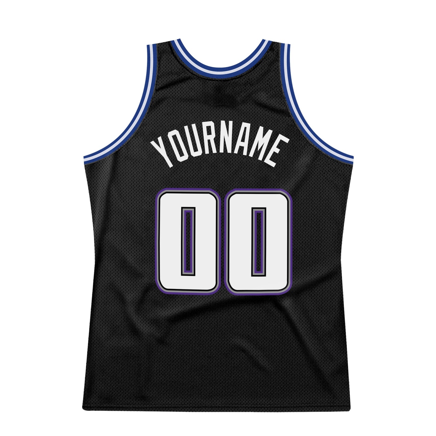 Custom Black White-Royal Authentic Throwback Basketball Jersey view 6
