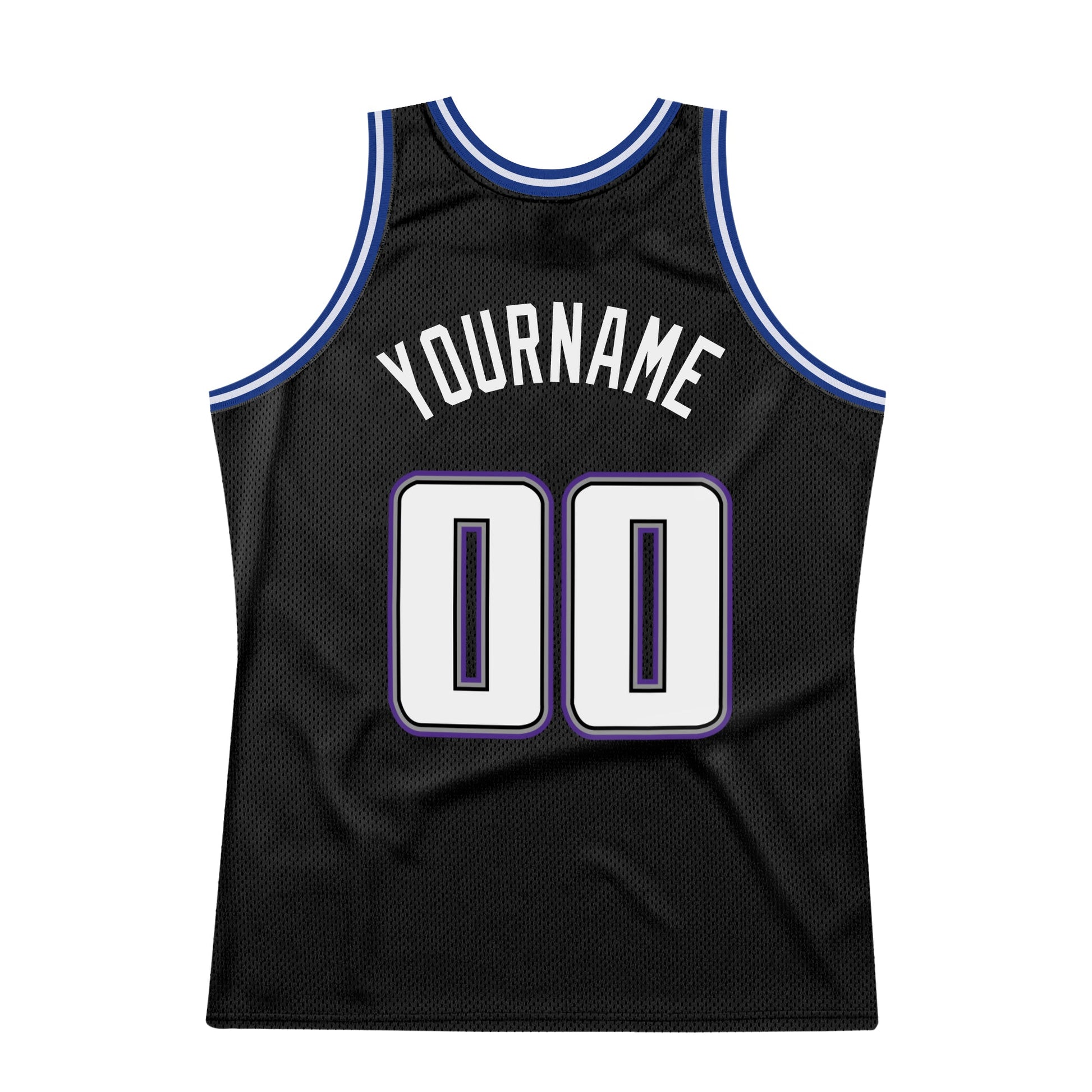 Custom Black White-Royal Authentic Throwback Basketball Jersey view 6