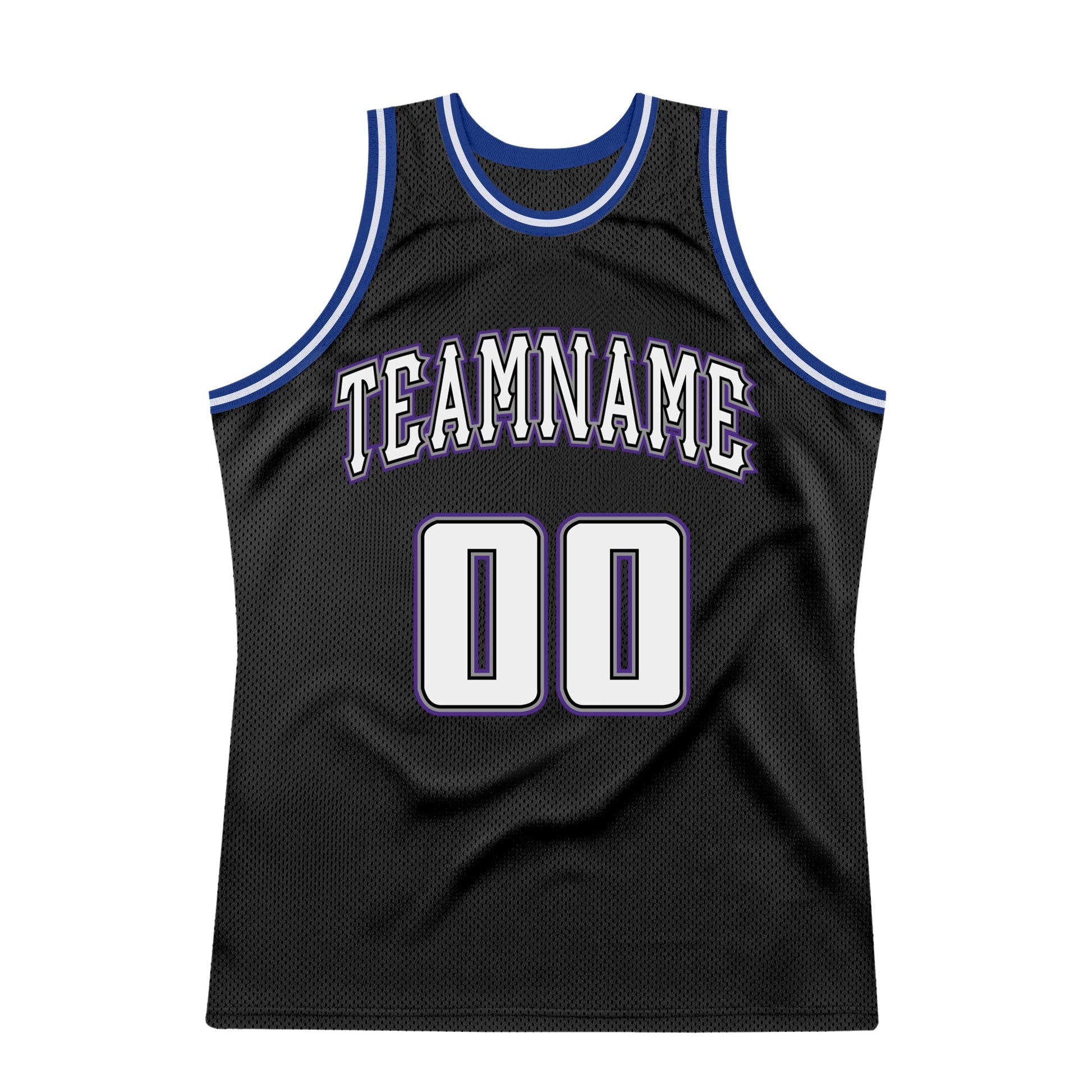 Custom Black White-Royal Authentic Throwback Basketball Jersey view 7