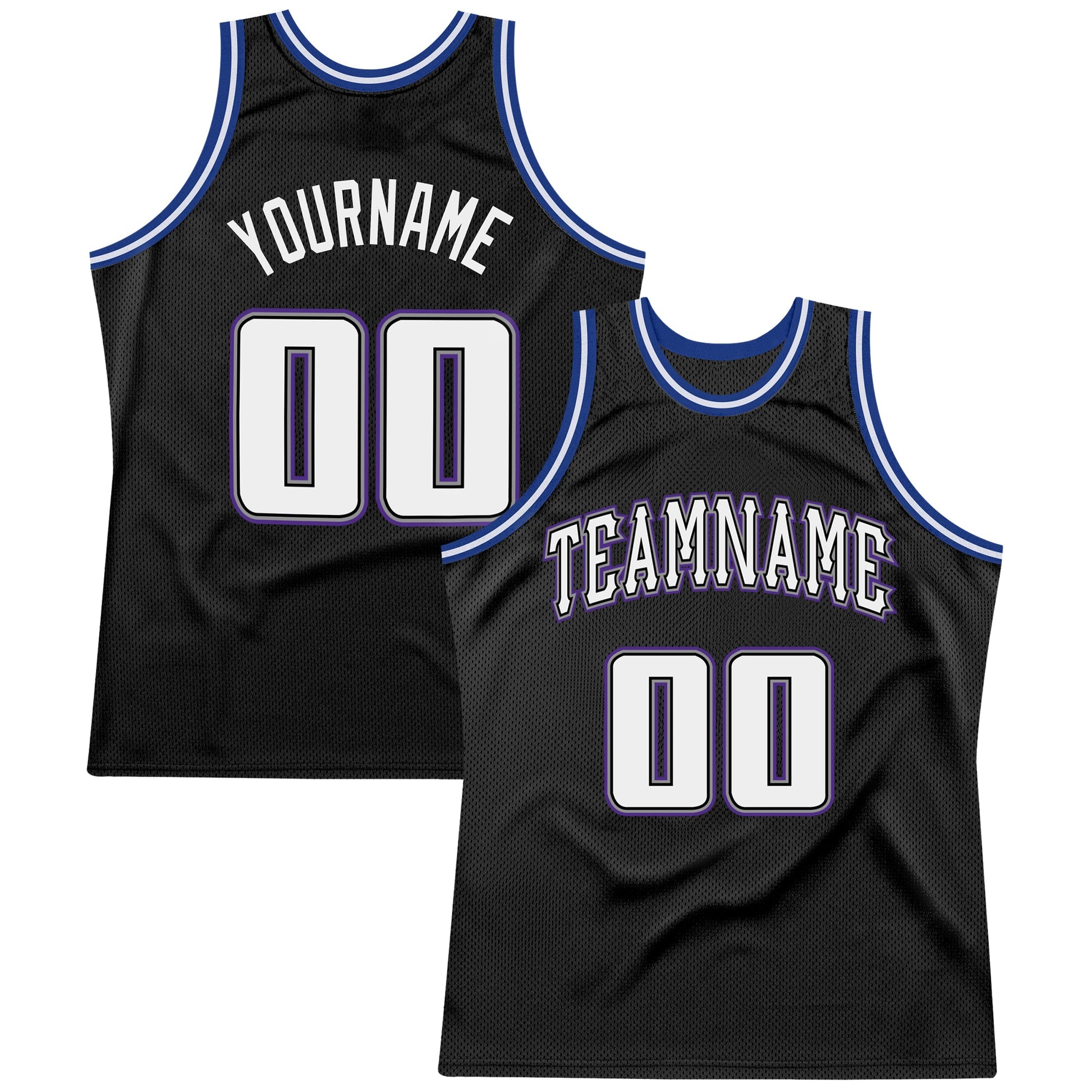 Custom Black White-Royal Authentic Throwback Basketball Jersey - Main View